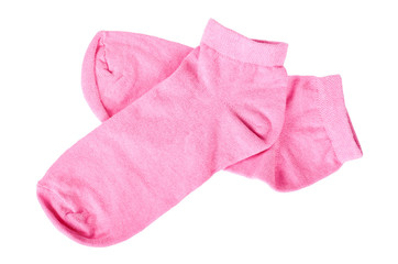 Fashionable pink socks isolated on a white background.