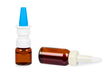 eye or ear drops glass bottle isolated on white background.