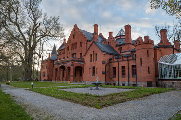 Remarkablle castle in Sangaste. Estonia, build from red brick in English style.