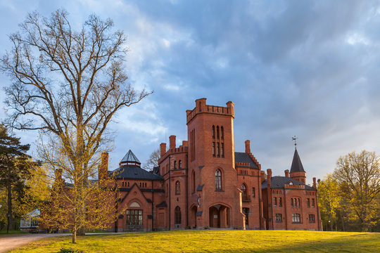 Historic sight Sangaste in Estonia. Red brick castle in the English style.