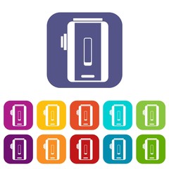 Obraz premium Charger icons set vector illustration in flat style in colors red, blue, green, and other