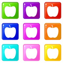 Glossy apple icons of 9 color set isolated vector illustration
