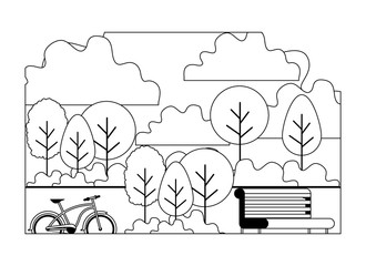park with chair and bicycle scene vector illustration design