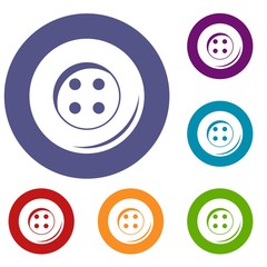 Button for sewing icons set in flat circle red, blue and green color for web