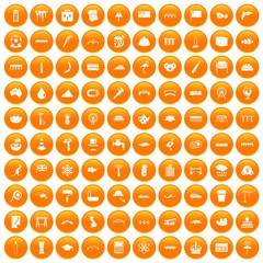 100 bridge icons set in orange circle isolated on white vector illustration