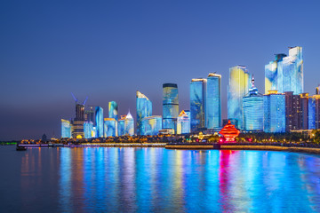 The night scene of urban architectural landscape in Qingdao