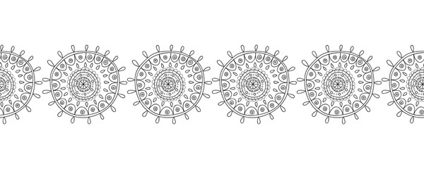 Black and white illustration for coloring books. Decorative, abstract circles with patterns. Doodle