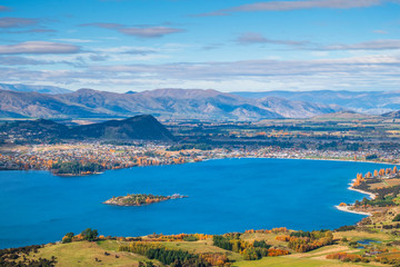 Beautiful landscape of the mountains and Lake Wanaka. Roys Peak Track, South Island, New Zealand.