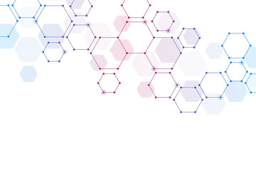 Geometric background from hexagons. Abstract molecular structure and chemical elements. Medical, science and technology concept.