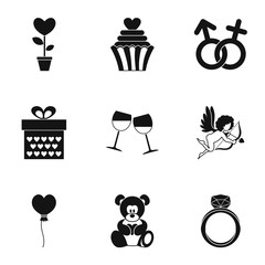 Gift for valentine day icons set. Simple set of 9 gift for valentine day vector icons for web isolated on white background