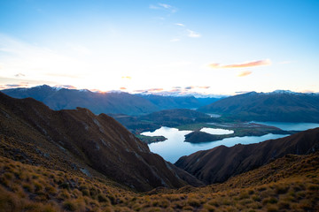 Beautiful landscape of the mountains and Lake Wanaka. Roys Peak Track, South Island, New Zealand.