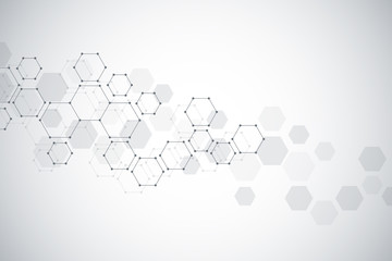 Geometric background from hexagons. Abstract molecular structure and chemical elements. Medical, science and technology concept.