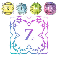 Monogram template with flourishes calligraphic elegant ornament watercolor badge letter vector illustration