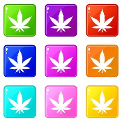 Fototapeta na wymiar Cannabis leaf icons of 9 color set isolated vector illustration