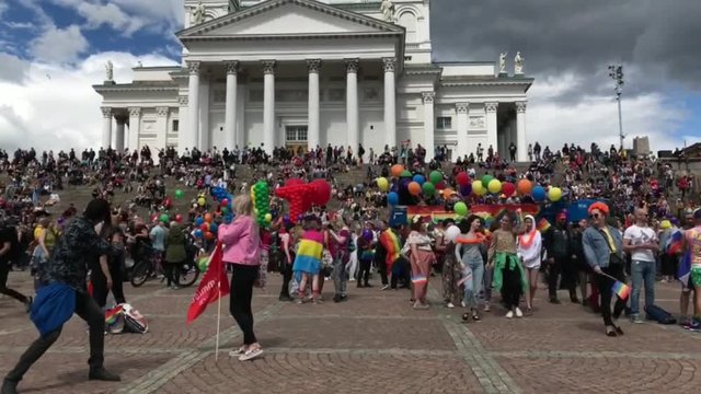 30th June 2018 helsinki Finland. Helsinki pride 2018. Time lapse of people together celebrating for human rights in pride event.