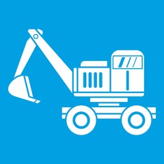 Excavator icon white isolated on blue background vector illustration