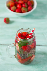 strawberry lemonade on wooden surface