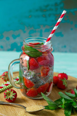 strawberry lemonade on wooden surface
