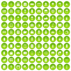 100 interior icons set in green circle isolated on white vectr illustration