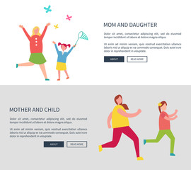 Mother and Daughter Web Set Vector Illustration