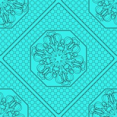 turquoise color Seamless geometric pattern with floral mandala. vector illustration