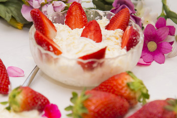 bowl of strawberries with cream