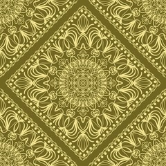Design of a Scarf with a Geometric Flower Pattern of Mandala. Vector illustration. Seamless. For Print Bandana, Shawl, Carpet