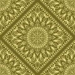 Design of a Scarf with a Geometric Flower Pattern of Mandala. Vector illustration. Seamless. For Print Bandana, Shawl, Carpet