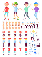 Fototapeta premium Young Boys Constructor with Skate and Accessories