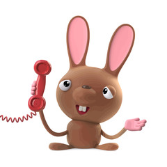 Vector 3d Cute cartoon Easter bunny rabbit character answers the phone