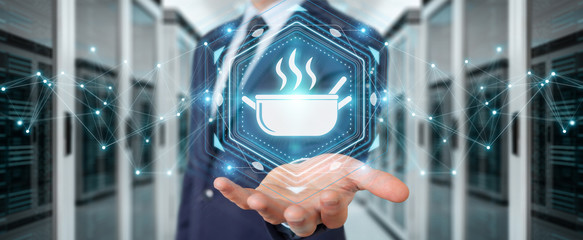 Businessman using application to order home made food online 3D rendering