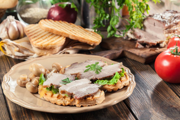 Sandwich with baked pork belly