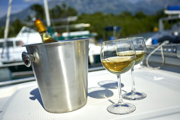 white wine on the yacht