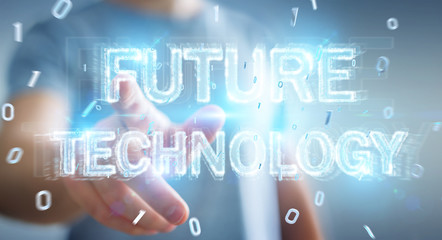 Businessman using future technology text interface 3D rendering