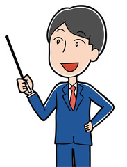 説明をするスーツの男性イラスト