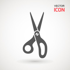 Scissors icon. Cutting scissors icon. Vector illustration. Isolated on white background. Web design element