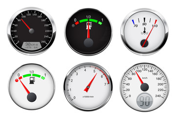 Car gauges set - speedometer, tachometer and fuel meter