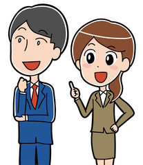 説明をするスーツの男女イラスト