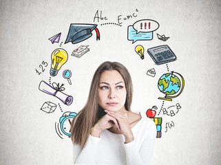Clever young businesswoman thinking, education