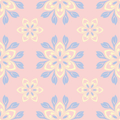 Floral seamless background. Pink, blue and yellow flower pattern