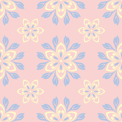 Floral seamless background. Pink, blue and yellow flower pattern