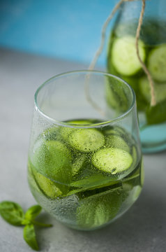 Fresh detox water with cucumber and basil