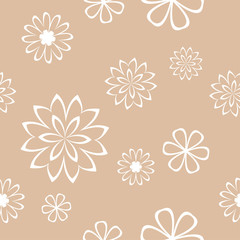 White floral seamless pattern on beige background