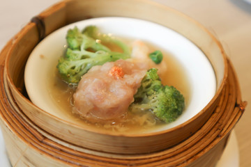 shrimp ball or steamed pork or pork ball with broccoli