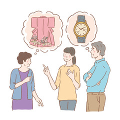 介護 イラスト 話し合う高齢者と娘 ケンカ Wall Mural Matsu