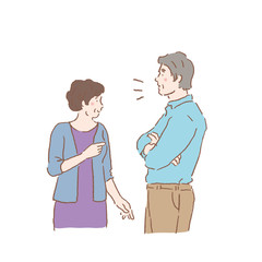 話し合う　シニア　夫婦　イラスト