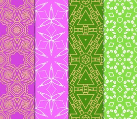 Vector seamless patterns set in trendy mono line style. Geometric textures.