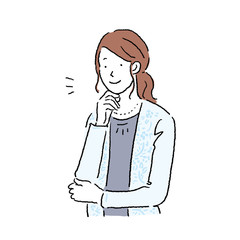 若い女性　イラスト　考える　悩む　ポーズ　