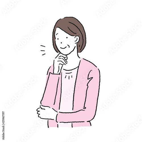 Fototapete 考える 中年女性 イラスト 上半身 ポーズ マツ