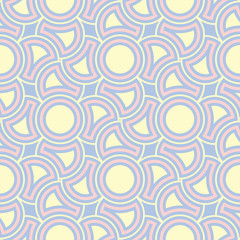 Geometric blue seamless pattern with beige and pink elements